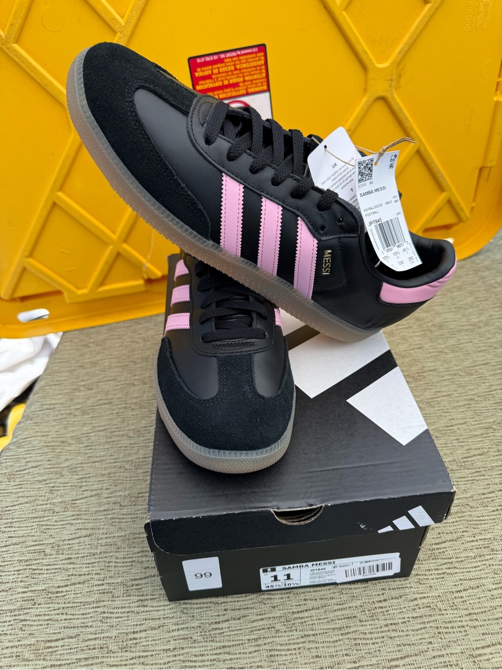 adidas Samba Mens Black with Pink Stripes Sneakers